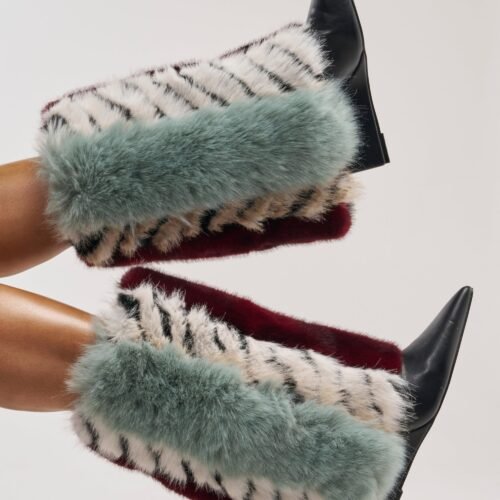 AZALEA WANG BRIASH BLUE MULTI FUR HIDDEN WEDGE BOOTIE